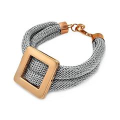 925 ITALY STERLING SILVER MESH BRACELET W/ROSE GOLD PLATED BUCKLE ACCENT